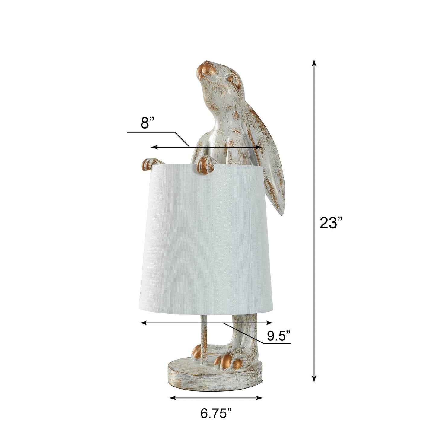 Lampe de bureau StyleCraft Malta en cuivre blanc délavé, motif lapin