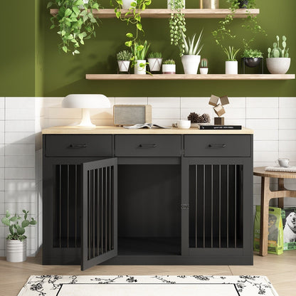 Élégant meuble en bois pour cage à chien avec rangement, 3 tiroirs