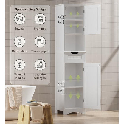 Armoire à linge étroite de salle de bain de 67 po de hauteur, meuble de rangement autoportant en bois massif à 5 niveaux