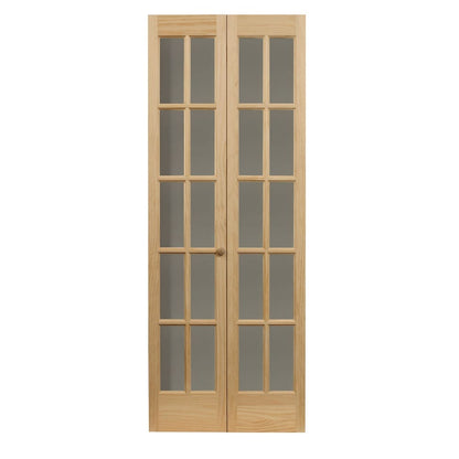 Porte pliante traditionnelle en pin brut AWC de 32 pouces avec verre divisé