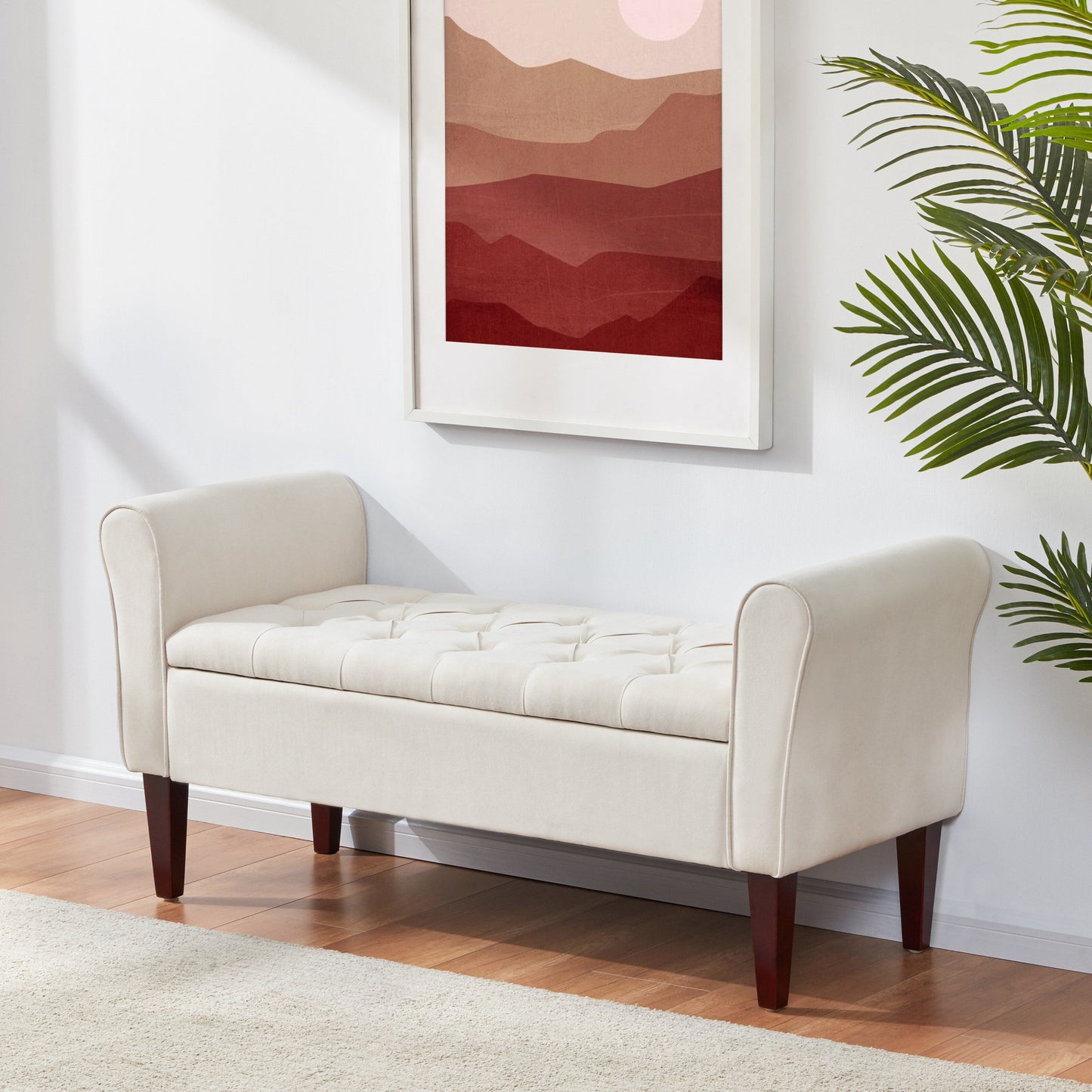 Banc de rangement rembourré, banc d'entrée avec dessus rabattable touffeté, 50,4 pouces