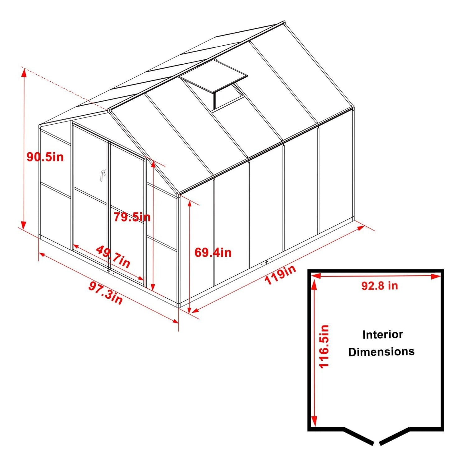 Serre de jardin en aluminium VEIKOUS avec ventilation de toit réglable et porte verrouillable, gris