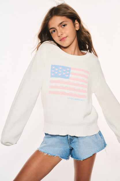 Pull Viennetta en coton à motif drapeau pour fille - IVORY DREAMS