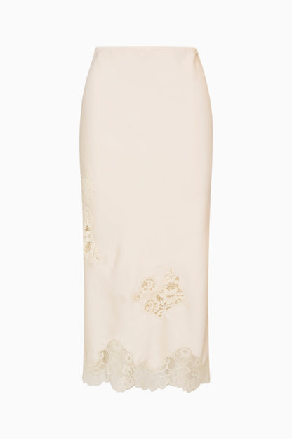Jupe midi en satin et dentelle Vivia
