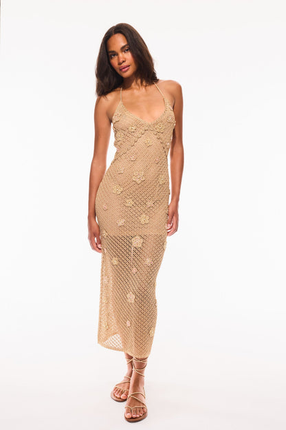 Robe licou en crochet métallisé Vreya