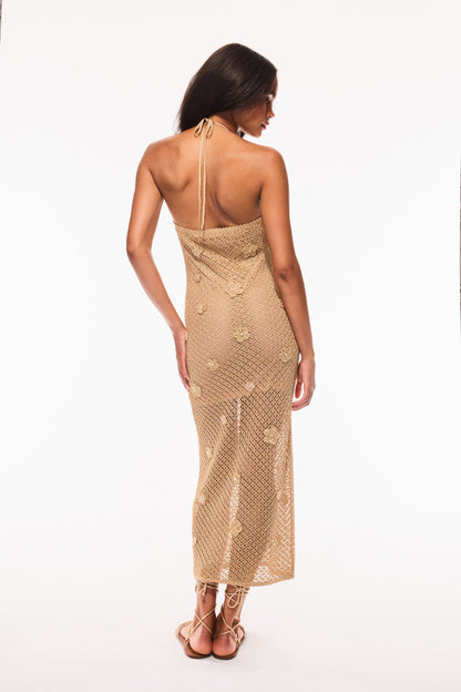 Robe licou en crochet métallisé Vreya