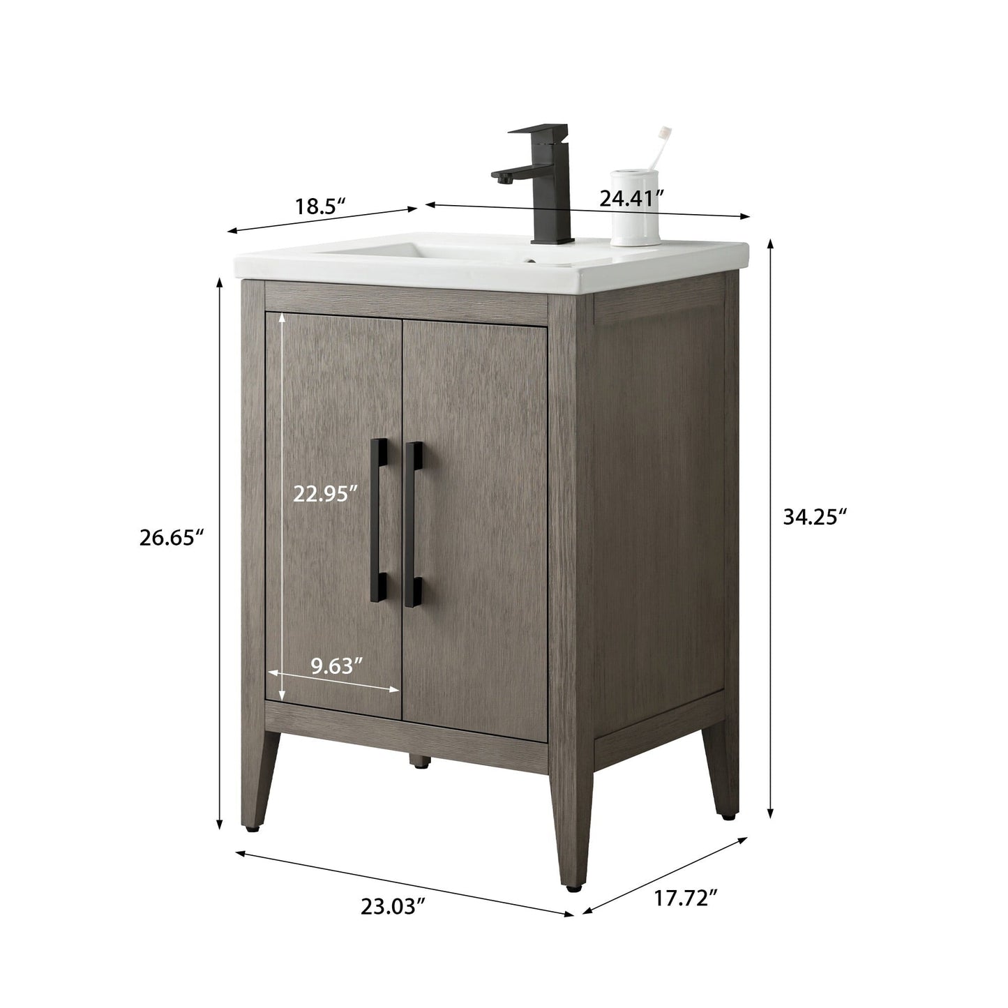Meuble-lavabo simple Vanity Art 20, 24 ou 30 avec dessus en céramique