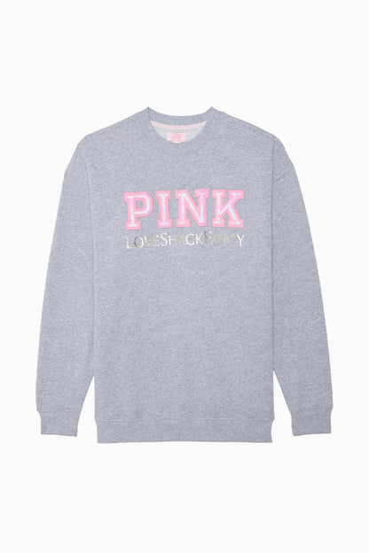 Sweat-shirt ras du cou surdimensionné PINK x LoveShackFancy - VS GRIS CHINÉ MOYEN