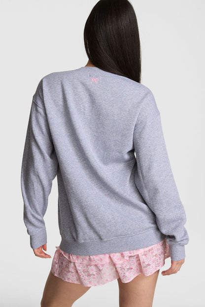 Sweat-shirt ras du cou surdimensionné PINK x LoveShackFancy - VS GRIS CHINÉ MOYEN