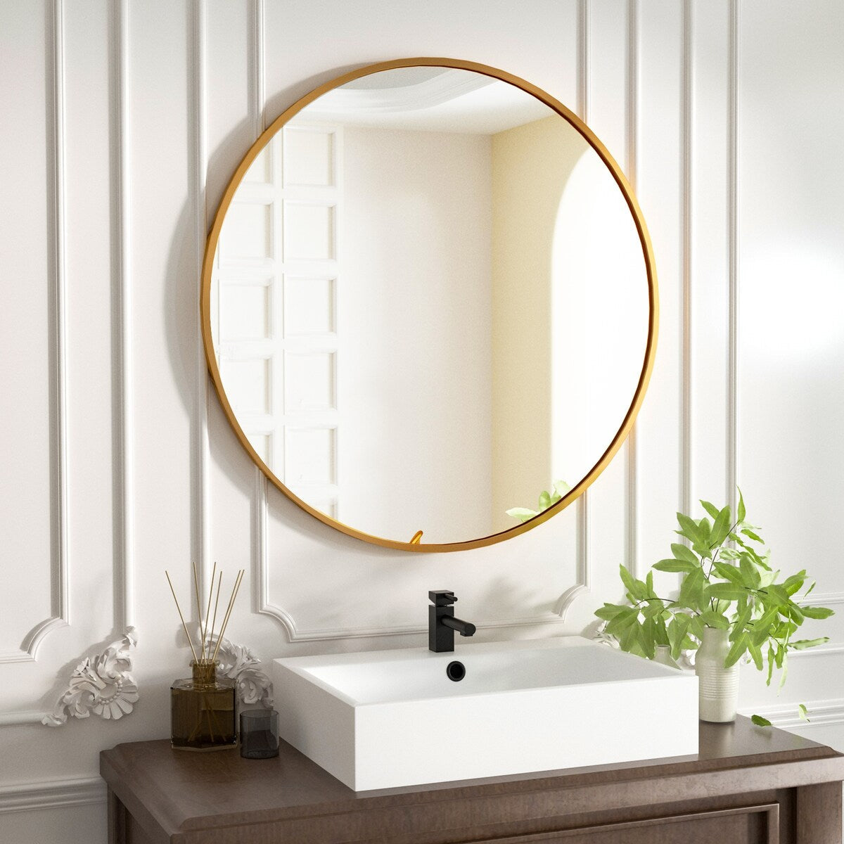 Miroir rond mural YVANLA pour salle de bain avec cadre en métal