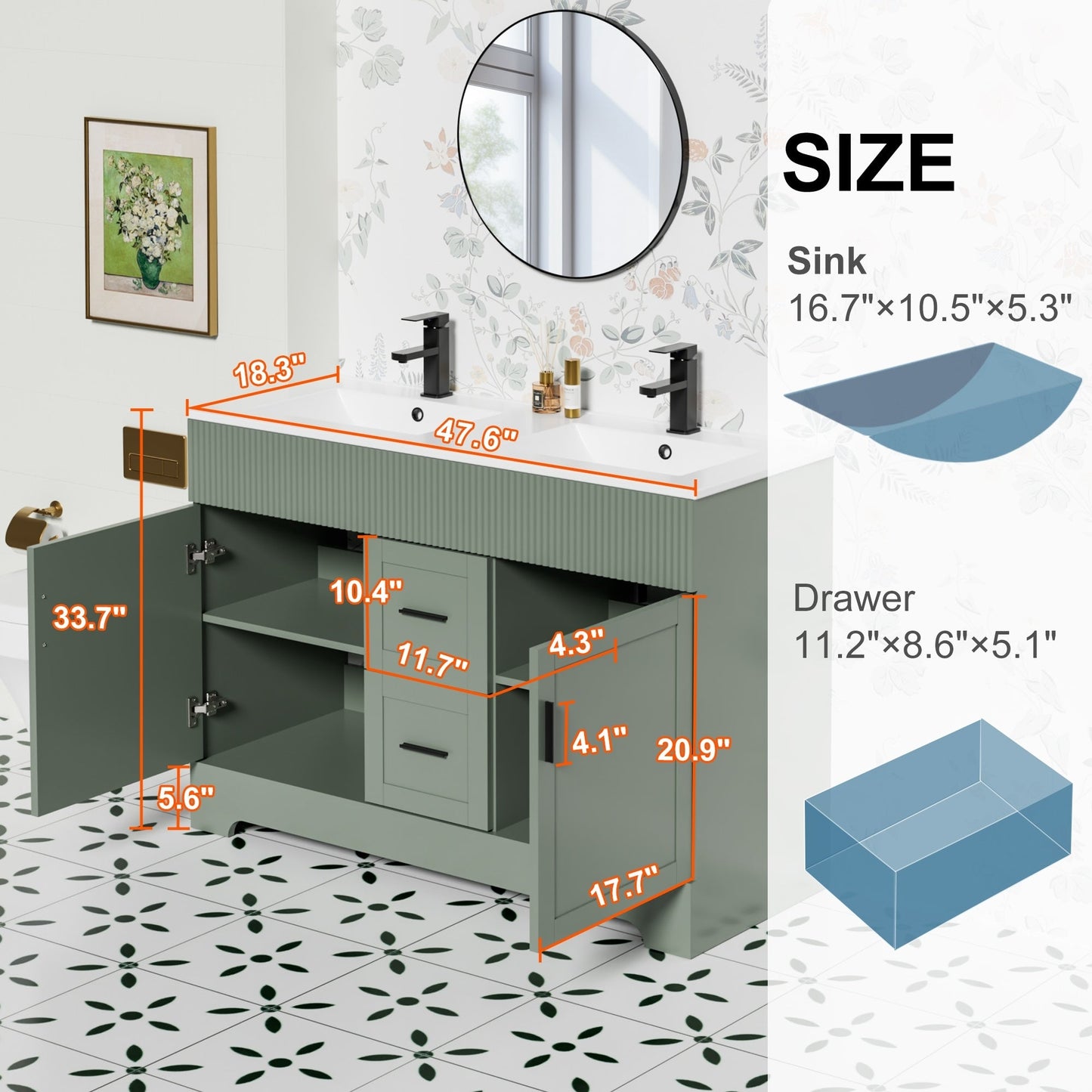 Ensemble de meuble-lavabo Wavy Line 30/36/48 avec lavabo et robinet