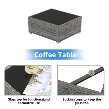 Ensemble de canapés d'extérieur sectionnels rembourrés en osier et acier, 7 pièces