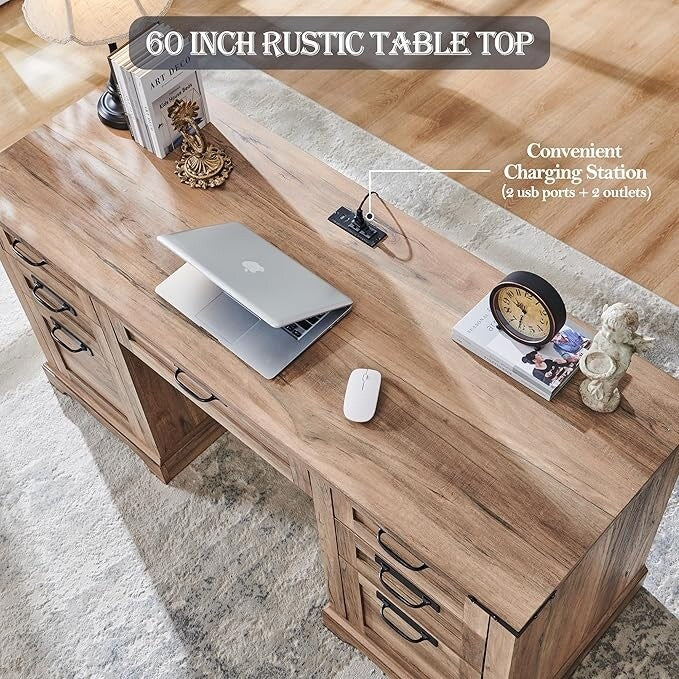 Bureau exécutif Farmhouse 60, bureau en bois pour la maison, bureau d'ordinateur