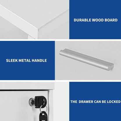 Classeur latéral mobile en bois avec station de charge verrouillable, compatible avec les dossiers de format A4, Lettre et Légal