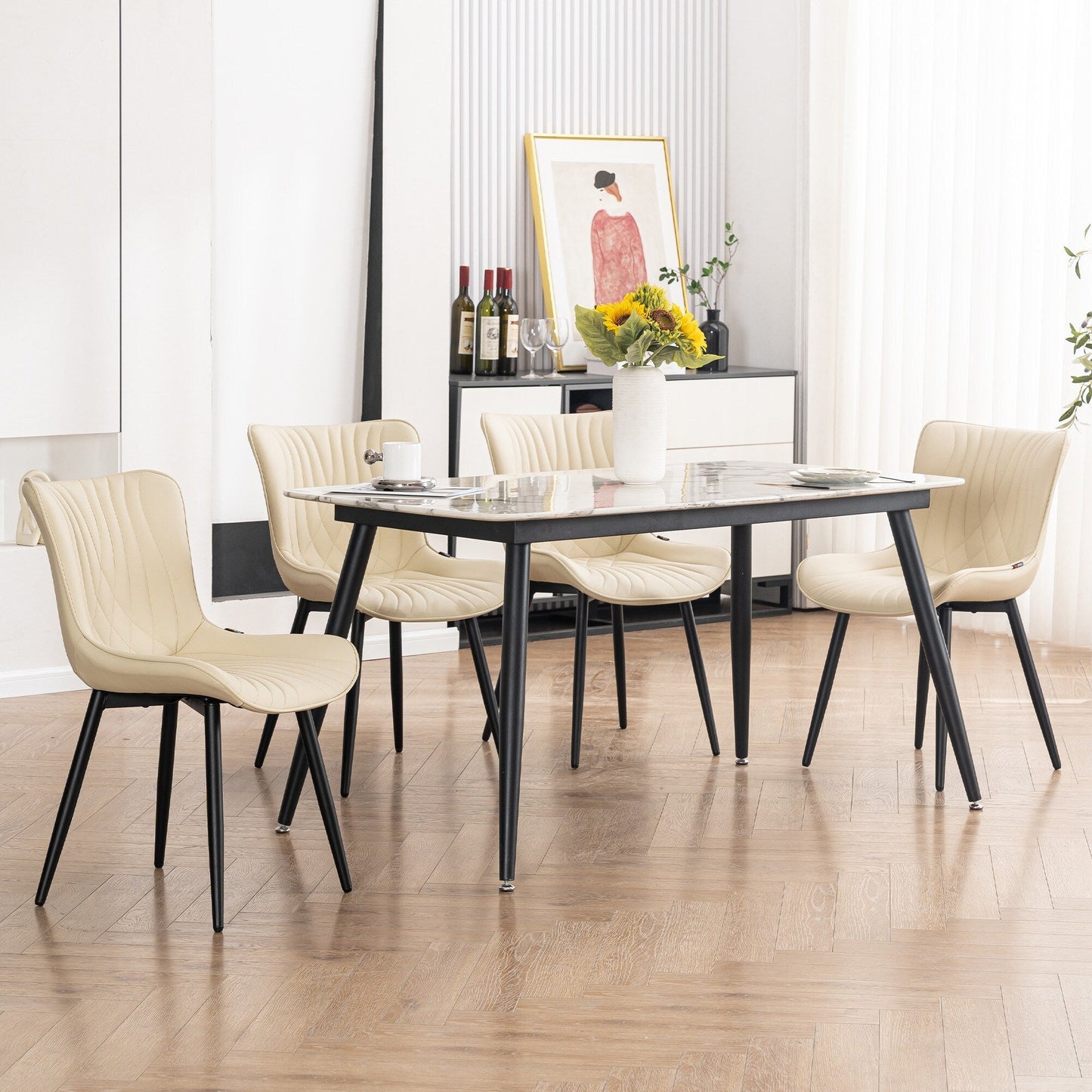 Lot de 2 chaises de salle à manger modernes en cuir rembourré sans accoudoirs