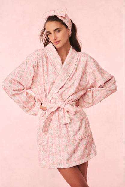 Peignoir de bain en coton indie - MACARO À LA FRAISE