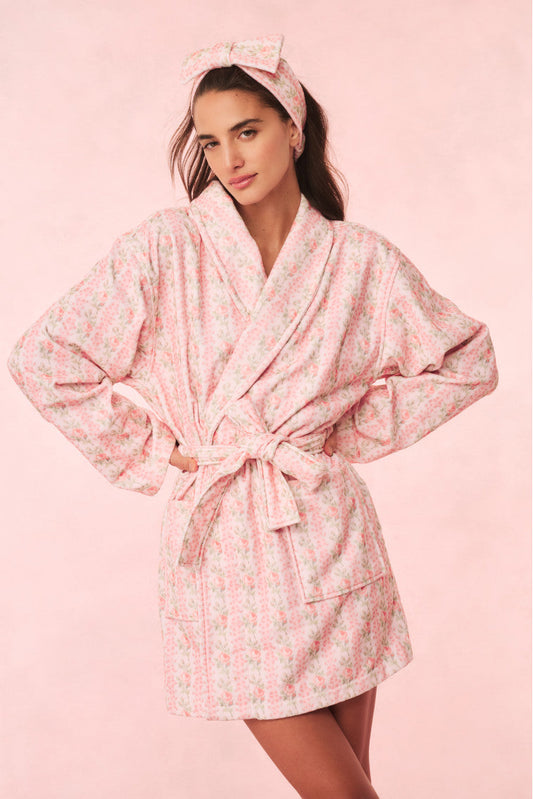 Peignoir de bain en coton indie - MACARO À LA FRAISE
