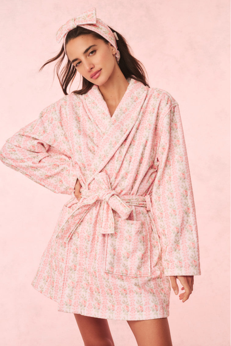 Peignoir de bain en coton indie - MACARO À LA FRAISE