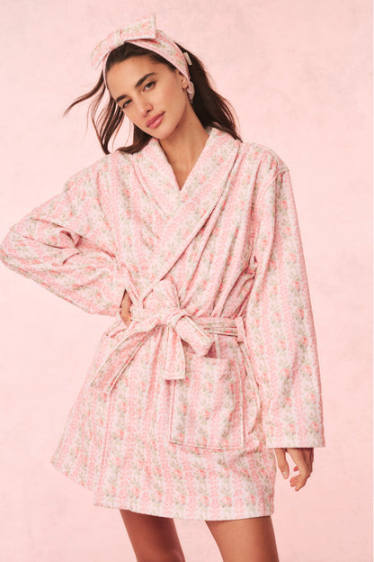 Peignoir de bain en coton indie - MACARO À LA FRAISE