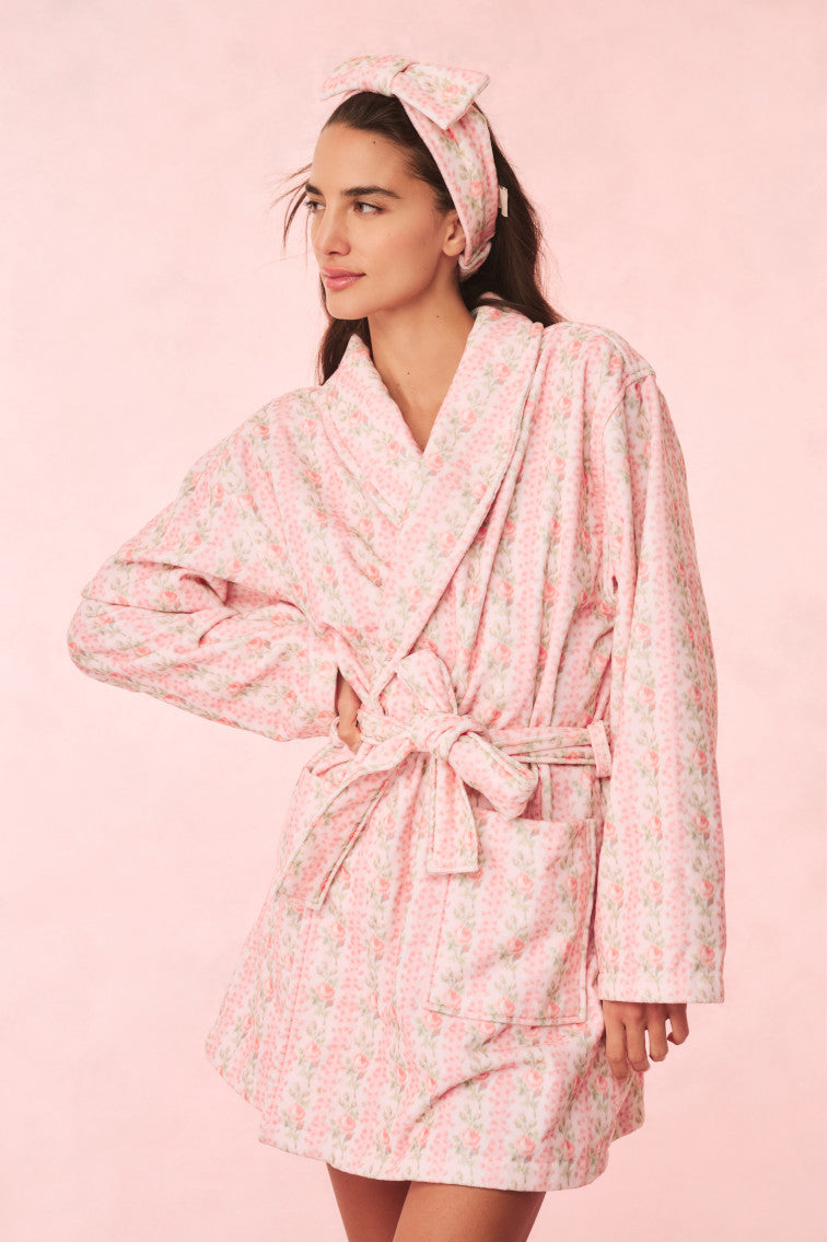 Peignoir de bain en coton indie - MACARO À LA FRAISE