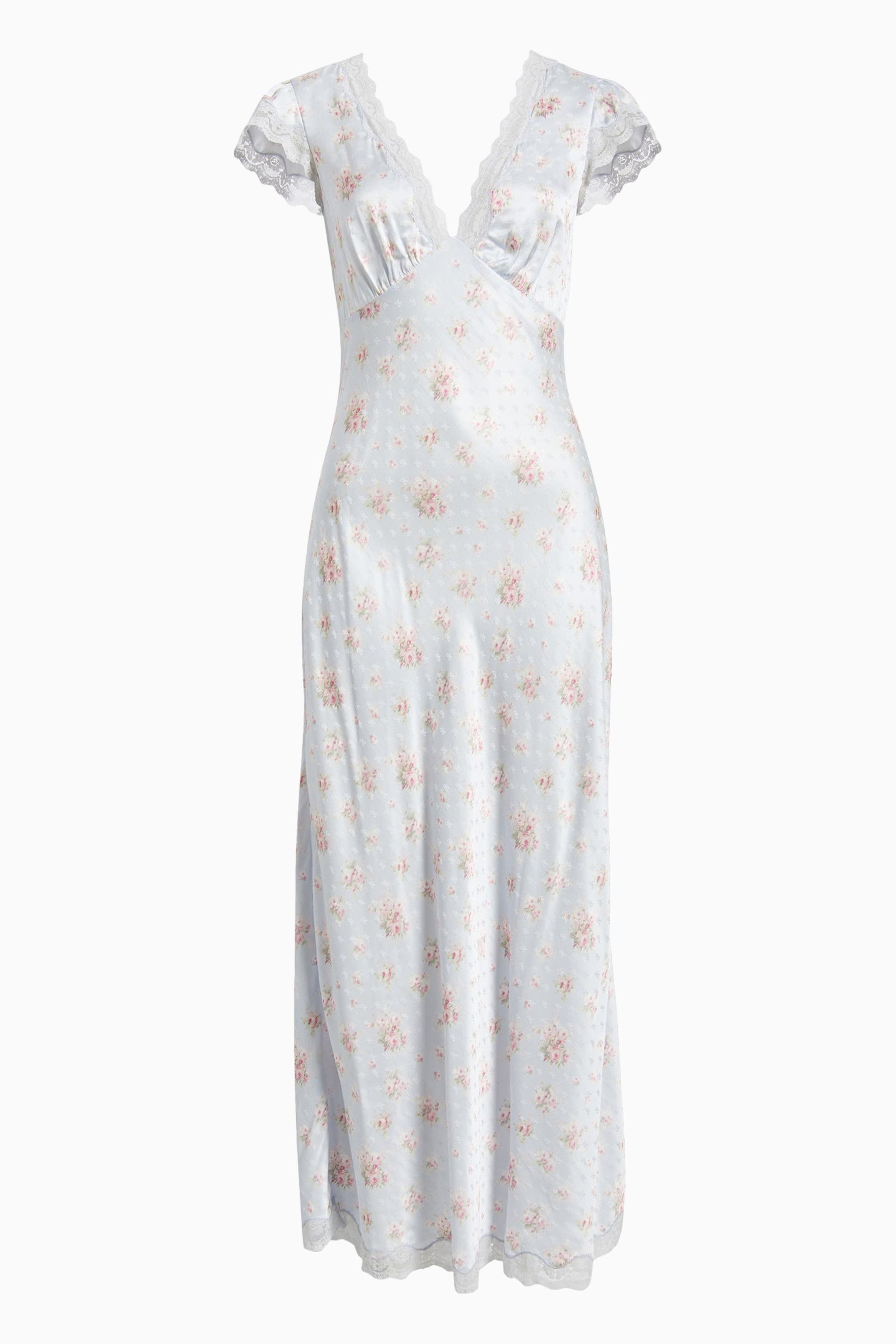 Robe longue fleurie en mélange de soie Theodore - Bleu ciel