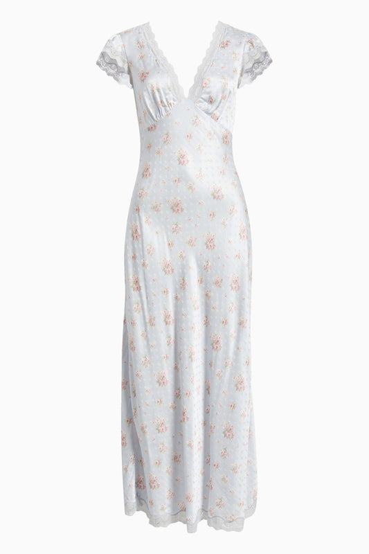 Robe longue fleurie en mélange de soie Theodore - Bleu ciel